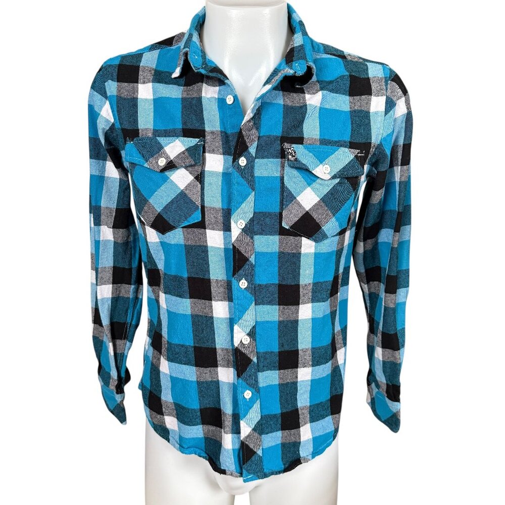 NSS men's plaid long sleeve collared button down shirt dual chest pockets M